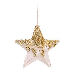 Estrela Veludo com Glitter Rosa Claro e Ouro 20cm - 3 Un