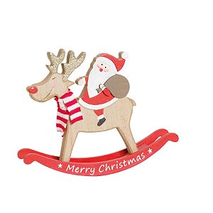 Rena de Natal com Noel em Ciam Cru e Vermelho e Branco 15cm