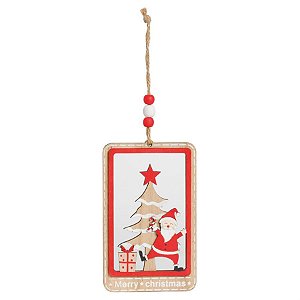 Enfeite para Pendurar com Noel e Pinheiro Cru e Vermelho e Branco G - 1 Un