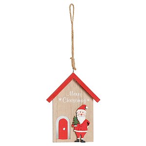 Enfeite para Pendurar - Casinha com Noel Cru e Vermelho - 2 Un