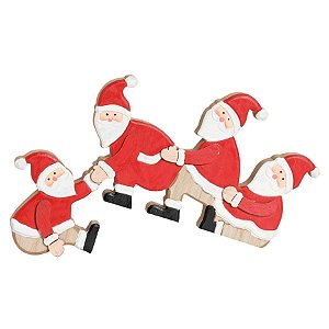 Noéis Sentados em Madeira Cru e Vermelho e Branco