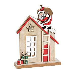 Casinha com Noel no Telhado Cru e Vermelho e Branco - 2 Un