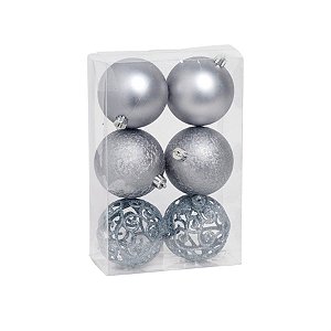 Bola de Natal Mate / Craquelada / Vazada Cinza 8cm - 6 Un
