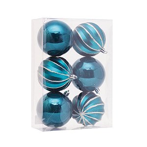Bola de Natal Gomos / Lisa Azul Marinho 8cm - 6 Un