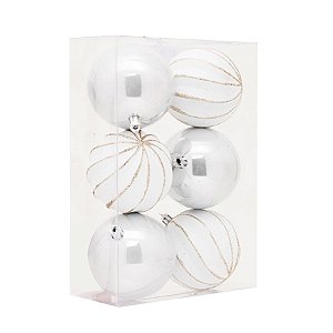 Bola de Natal Gomos / Lisa Branco 8cm - 6 Peças