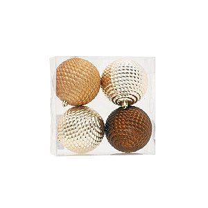 Bola de Natal Dourado / Marrom 10cm - 4 Un