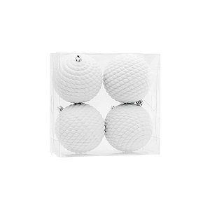 Bola de Natal Branco 10cm - 4 Un