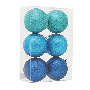 Bola de Natal Glitter Sortido Azul Caribe / Azul Clássico / Azul Médio 8cm - 6 Un
