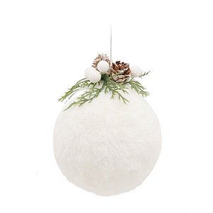 Bola de Natal Veludo com Arranjo Branco 10cm - 2 Un