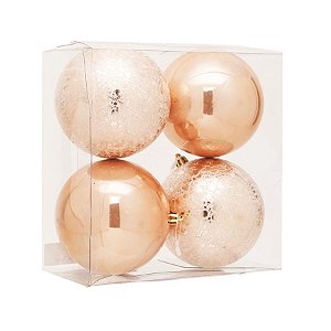 Bola de Natal Perolada e Craquelada Pecego 10cm - 4 Un