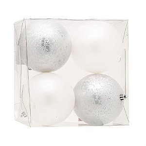Bola de Natal Perolada e Craquelada Branco 10cm - 4 Peças