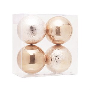 Bola de Natal Brilho e Craquelada Marfim 15cm - 4 Peças