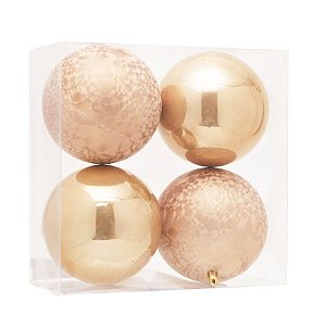 Bola de Natal Brilho e Texturizada Marfim 12cm - 4 Un