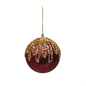Bola de Natal Cristais Vinho e Ouro 10cm - 4 Peças