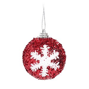 Bola de Natal Flocos de Neve Vermelho e Branco 5cm - 6 Un
