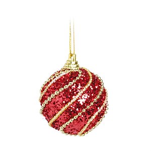 Bola de Natal Listras Perola Vermelho e Ouro 5cm - 6 Un