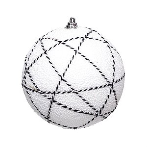 Bola de Natal Nevada com Cordão Branco e Preto 8cm - 6 Un