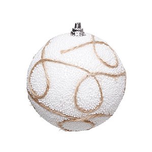 Bola de Natal Nevada com Juta Branco 8cm - 6 Peças