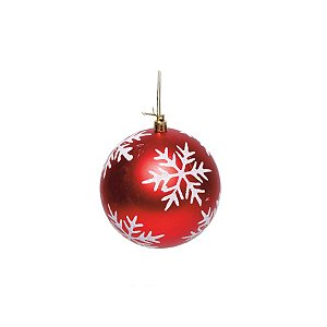 Bola de Natal Fosca com Flocos Neve Glitter Vermelho e Branco 10cm - 4 Un