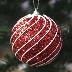 Bola de Natal Listras Vermelho e Branco 10cm - 4 Un