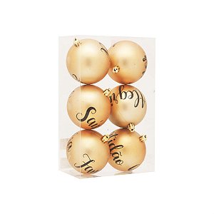 Bola de Natal Mate Palavras Dourado / Preto 8cm - 6 Un