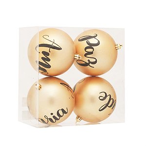 Bola de Natal Mate Palavras Dourado / Preto 10cm - 4 Un