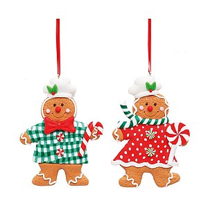 Enfeite para Pendurar Gingerbread Sortido Vermelho e Verde e Car - 1 Un
