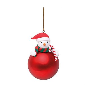 Bola de Natal Boneco de Neve Vermelho e Verde 7cm