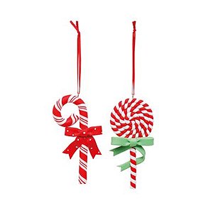 Enfeite para Pendurar Candy Cane / Pirulito Vermelho e Branco - 1 Un