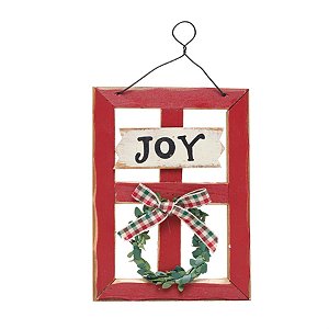 Janela com Guirlanda Escrito Joy Vermelho e Branco