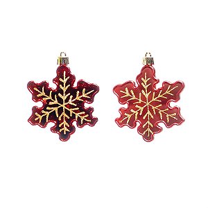 Floco Neve para Pendurar Vermelho e Ouro 10cm - 3 Un