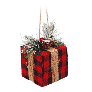 Enfeite para Pendurar - Presente Xadrez Vermelho e Preto - 3 Un