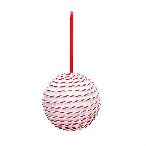 Bola de Natal Listras Branco e Vermelho 8cm - 1 Un