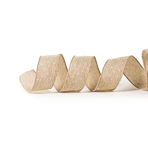 Fita de Natal Juta com Poá Natural e Branco 3,8cm - 1 Un