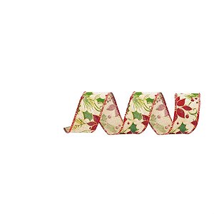 Fita de Natal Azevinho Cru e Vinho e Verde 6,3cmx9,14m - 1 Un