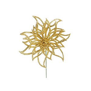 Poinsetia Glitter Ouro Cabo Curto - 1 Un