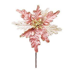Poinsettia com Glitter Rosê Gold - 1 Un