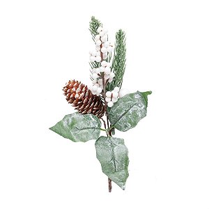 Pick Folhas com Frutas com Pinha Branco e Verde Claro e Marrom (Galhos Curtos) - 1 Un