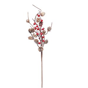Galho Frutas com Pinhas Vermelho e Marrom (Galhos Médios) - 3 Un