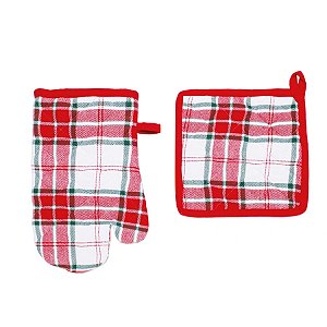 Luva e Pegador Xadrez Vermelho e Branco e Verde - 2 Un