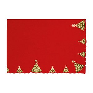 Toalha de Mesa de Natal 10 Lugares Retangular Borda Pinheiro Vermelho e Verde 180X320