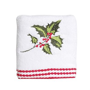 Toalha de Lavabo Azevinho Branco e Verde e Vermelho 44X30 - 2 Un