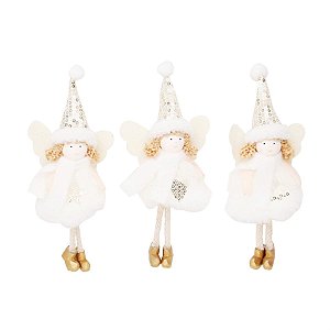 Enfeite para Pendurar - Anjo com Gorro Paetê Sortido Marfim e Ouro - 1 Un