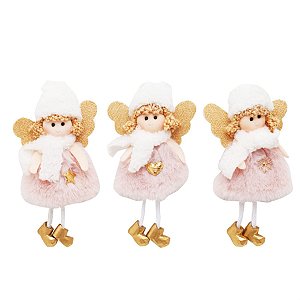 Enfeite para Pendurar - Anjo com Gorro Sortido Rosa Claro e Branco - 6 Un