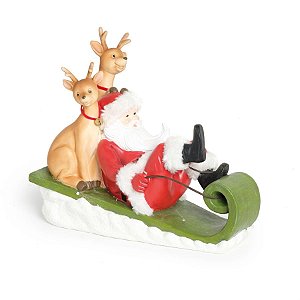 Noel no Trenó com Renas Vermelho e Verde e Marfim