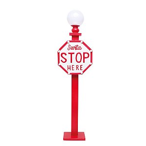 Placa com Led Santa Stop Here Vermelho e Branco