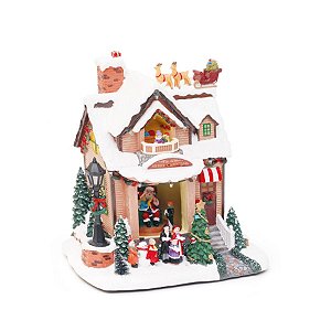 Casa do Papai Noel Som e Luz e Movimento Colorido 3 AA - 1 Unidade