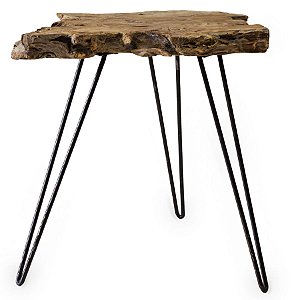 Banqueta em Madeira com Metal Decorativa Cinza
