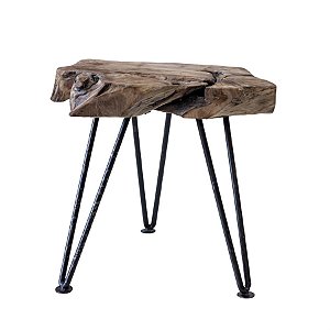 Banqueta em Madeira com Metal Decorativa Natural