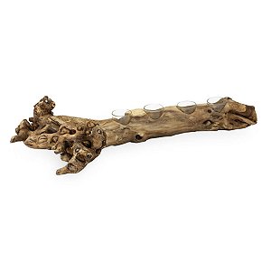 Tronco em Madeira com de Vidro Amoreira para para 4 Velas